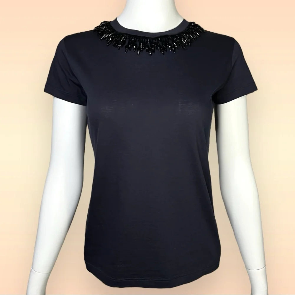 AUTHENTIC Louis Vuitton Embellished Neckline Women’s Navy T Shirt - Extra Small - Picture 1 of 6